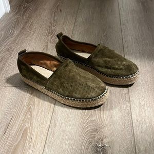Catherine Malandrino Suede Platform Espadrilles in Olive Green